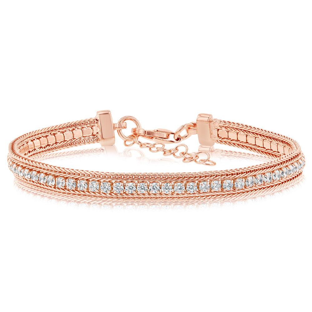 Sterling Silver Rose Gold Plated Cubic Zirconia Tennis 19cm Bracelet