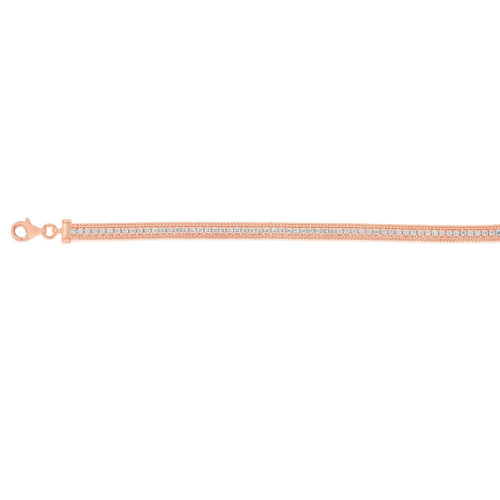 Sterling Silver Rose Gold Plated Cubic Zirconia Tennis 19cm Bracelet