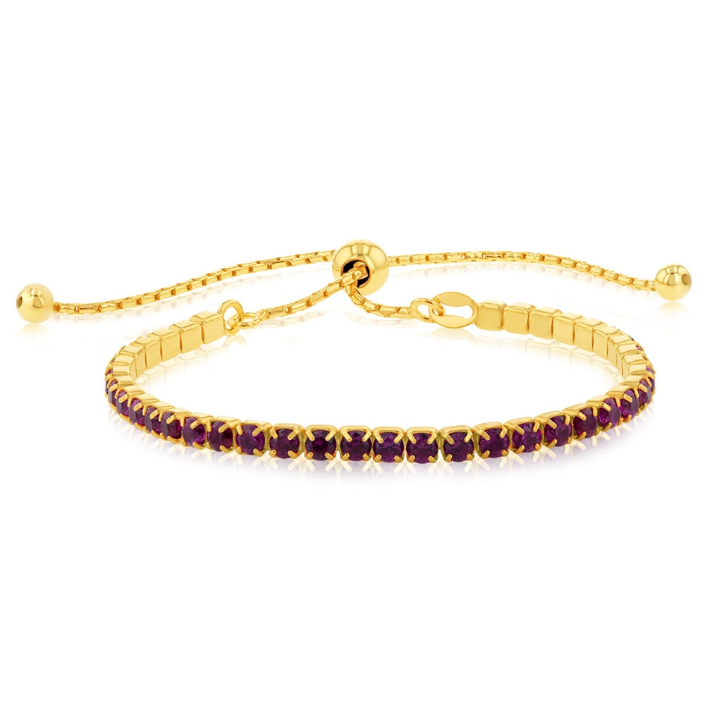 Sterling Silver Gold Plated Red Cubic Zirconia Adjustable Tennis Bracelet