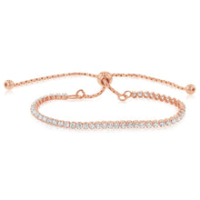Load image into Gallery viewer, Sterling Silver Rose Gold Plated Cubic Zirconia Adjustable Tennis Bracelet