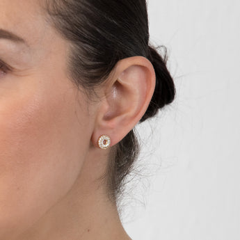 Sterling Silver Gold Plated Cubic Zirconia Circle Of Life Stud Earrings