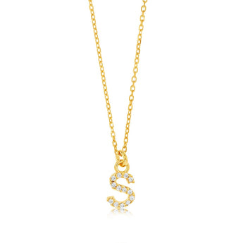 Sterling Silver Yellow Gold Plated Initail "S" Pendant On 45cm Chain