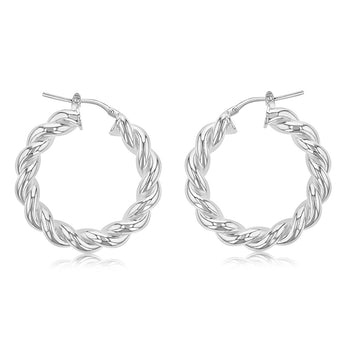 Sterling Silver Twisted Fancy 20mm Hoop Earrings