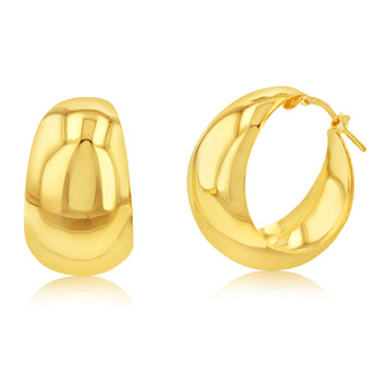 Sterling Silver Gold Plated Broad Plain 20mm Hoop Earrings