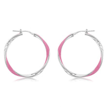Load image into Gallery viewer, Sterling Silver Pink Enamel On Twisted 30mm Hoop Earrings