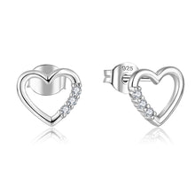 Load image into Gallery viewer, Sterling Silver Rhodium Plated Cubic Zirconia Open Heart Stud Earrings