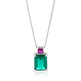 Sterling Silver Rhodium Plated Green And Pink Square Cubic Zirconia Pendant