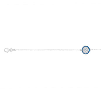Sterling Silver White And Blue Round Pendant 19cm Bracelet