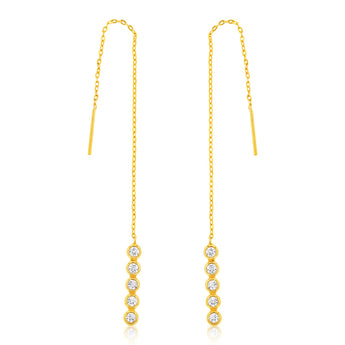 Sterling Silver Gold Plated Tiny Flowers Threader Earrings