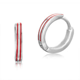 Sterling Silver Pink Striped 14mm Hinged Hoop Earrings