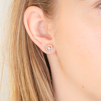 Sterling Silver Gold Plated Pink And White Cubic Zirconia Round Stud Earrings
