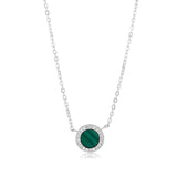 Sterling Silver Cubic Zirconia Created Malachite Round Pendant On 45cm Chain