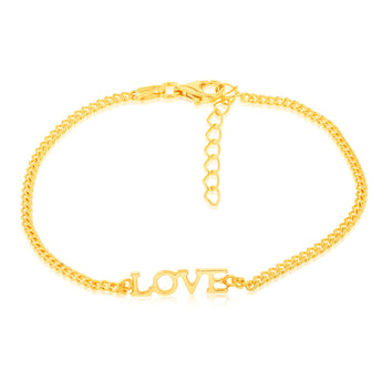 Sterling Silver Gold Plated "Love" 19cm Bracelet