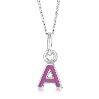 Sterling Silver Pink Enamel Initial "A" Pendant