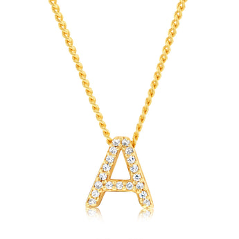 Sterling Silver Gold Plated Cubic Zirconia Initial "A" Pendant On 42cm Chain