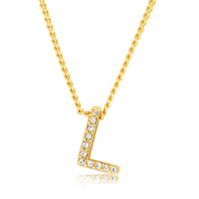 Load image into Gallery viewer, Sterling Silver Gold Plated Cubic Zirconia Initial &quot;L&quot; Pendant On 42cm Chain