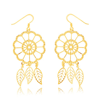 Sterling Silver Gold Plated Dream Catcher Drop Earrings