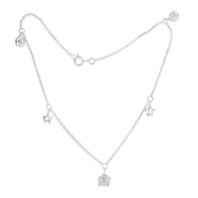 Load image into Gallery viewer, Sterling Silver Cubic Zirconia Leaf And Star Charm 25.4cm Anklet