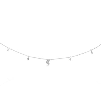 Sterling Silver Cubic Zirconia Stars And Moon Charms On 45cm Chain