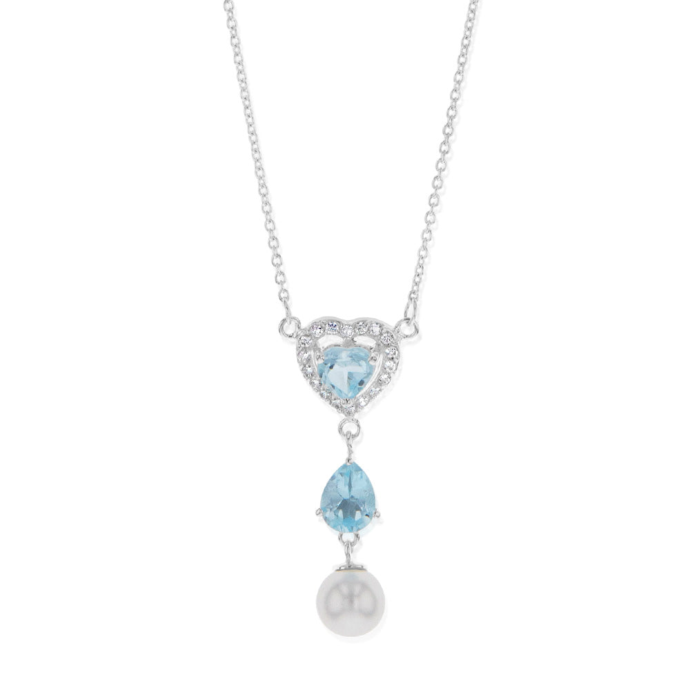 Sterling Silver Created Blue Topaz And Cubic Zirconia Pendant On 42cm Chain