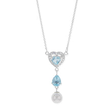 Load image into Gallery viewer, Sterling Silver Created Blue Topaz And Cubic Zirconia Pendant On 42cm Chain