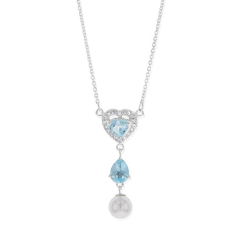 Sterling Silver Created Blue Topaz And Cubic Zirconia Pendant On 42cm Chain