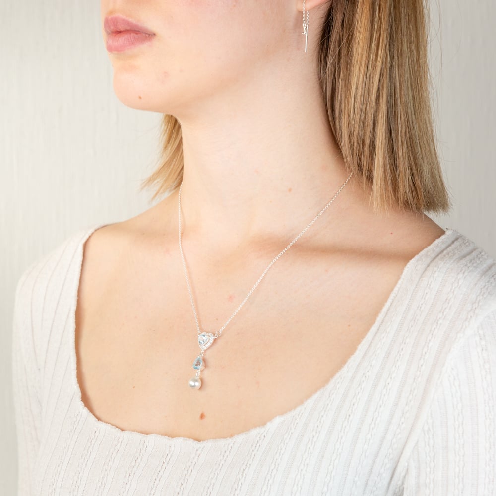 Sterling Silver Created Blue Topaz And Cubic Zirconia Pendant On 42cm Chain