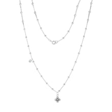 Load image into Gallery viewer, Sterling Silver Flower And Cubic Zirconia Charms On 45cm Balls Chain