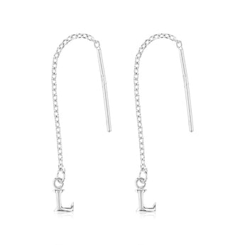 Sterling Silver Initial L Threader Drop Earrings