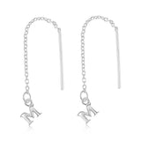 Sterling Silver Initial M Threader Drop Earrings