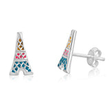 Sterling Silver Enamel Pink & Blue Tower Stud Earrings