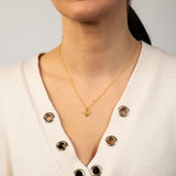 Sterling Silver Gold Plated Honey Bee Black & White Zirconia Pendant With 45cm Chain