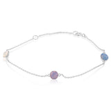 Sterling Silver Colour Stones Rose,White,Chrysolite Charm 19cm Bracelet