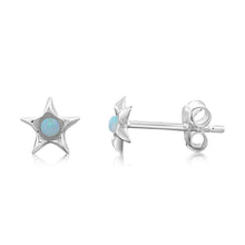 Load image into Gallery viewer, Sterling Silver Star Blue Opal Glass Studs Earrings