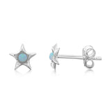 Sterling Silver Star Blue Opal Glass Studs Earrings
