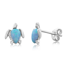 Load image into Gallery viewer, Sterling Silver Turtles Blue Opal Glass Studs Earrings