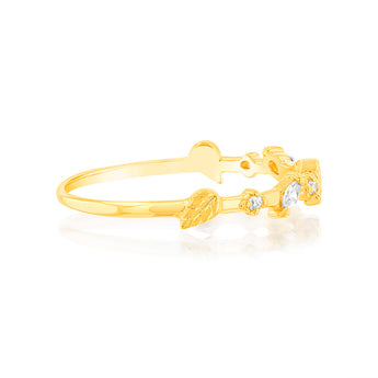 Gold Plated Sterling Silver Leaf Cubic Zirconia Ring