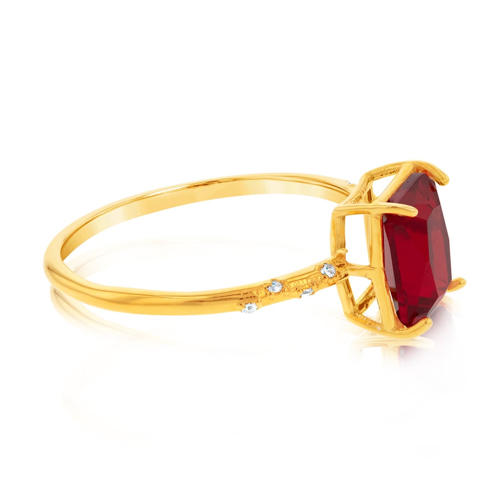 Gold Plated Sterling Silver Created Red Stone White Cubic Zirconia Ring
