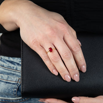 Gold Plated Sterling Silver Created Red Stone White Cubic Zirconia Ring