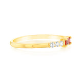 Gold Plated Sterling Silver Minmial Red Stone White Cubic Zirconia Ring