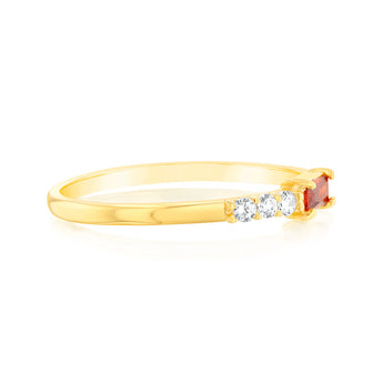 Gold Plated Sterling Silver Minmial Red Stone White Cubic Zirconia Ring