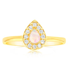 Load image into Gallery viewer, Gold Plated Sterling Silver Pear Created Opal White Cubic Zircornia Ring