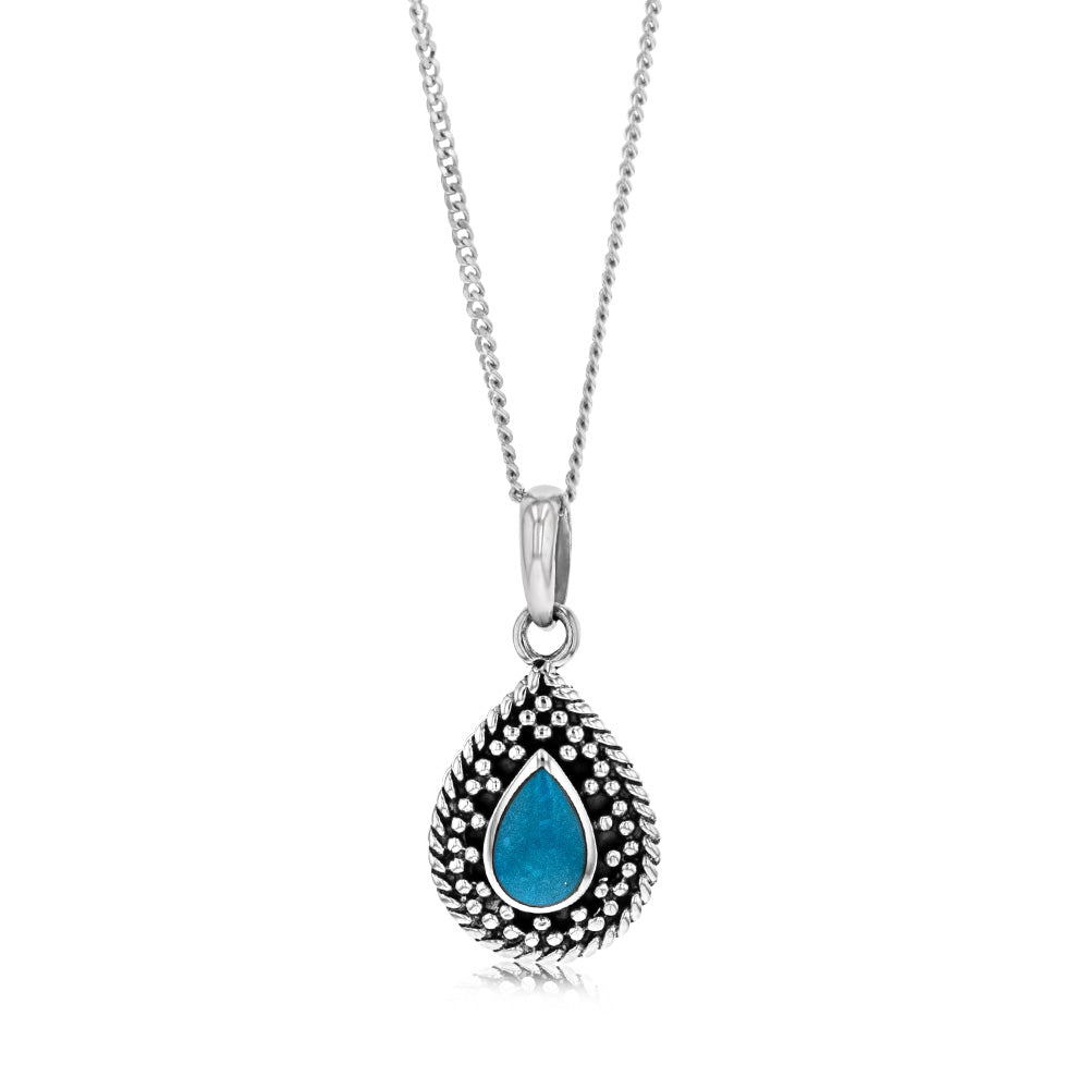 Sterling Silver Turquoise Stone Pear Shape Oxidised Pendant