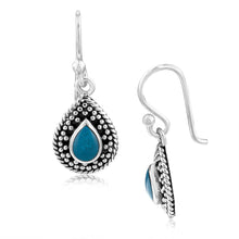 Load image into Gallery viewer, Sterling Silver Turquoise Stone Pear Shape Drop Earrings