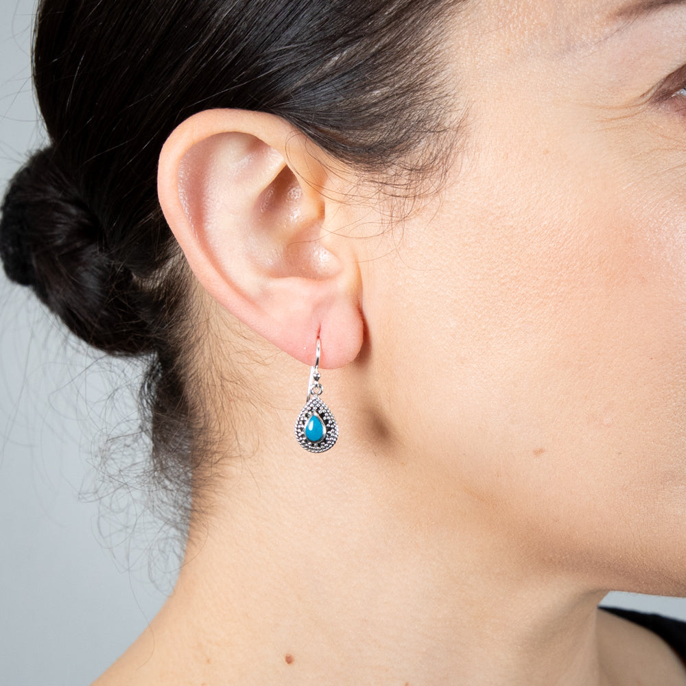 Sterling Silver Turquoise Stone Pear Shape Drop Earrings