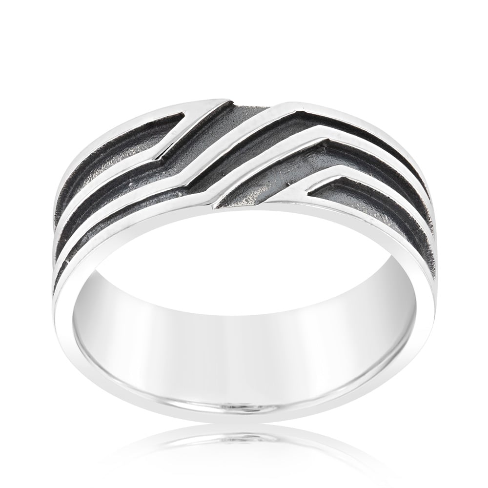 Sterling Silver Stripped Oxidised Ring
