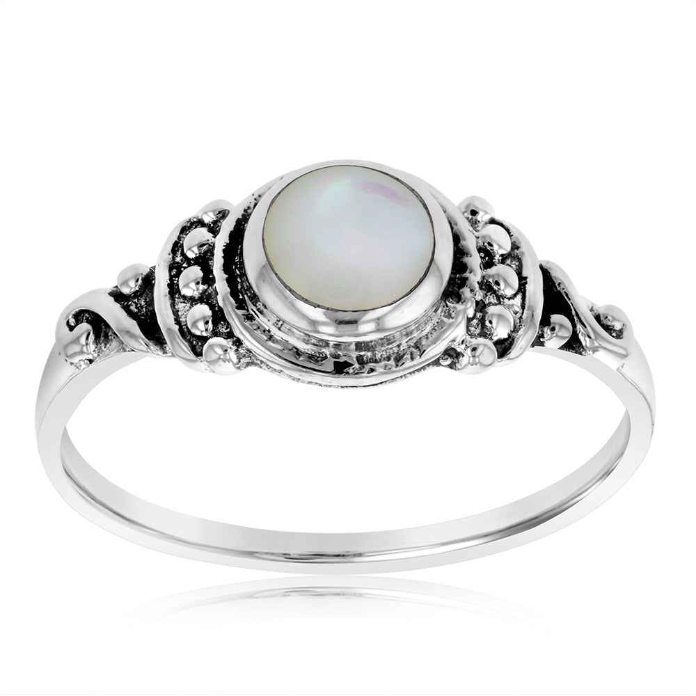 Sterling Silver Mother Of Pearl Oxidised Ring