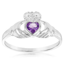 Load image into Gallery viewer, Sterling Silver Amethyst Claddagh Ring