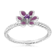 Load image into Gallery viewer, Sterling Silver Amethyst Flower Ring