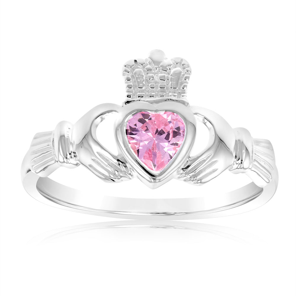 Sterling Silver Coloured Cubic Zirconia Claddagh Ring